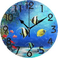 3D Stylish Underwater World with Fish and Plants Print Round Wall Clock Decorative, 9.5 Inch Battery Operated Quartz