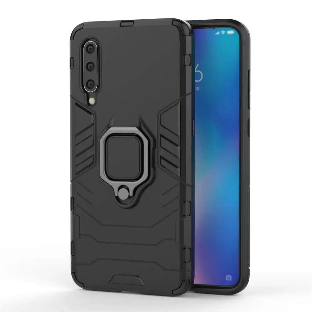 For Xiaomi Mi 9 Phone Case, Silicone TPU and Hard PC Luxury Armor Shockproof Metal Ring Holder Cover Casing