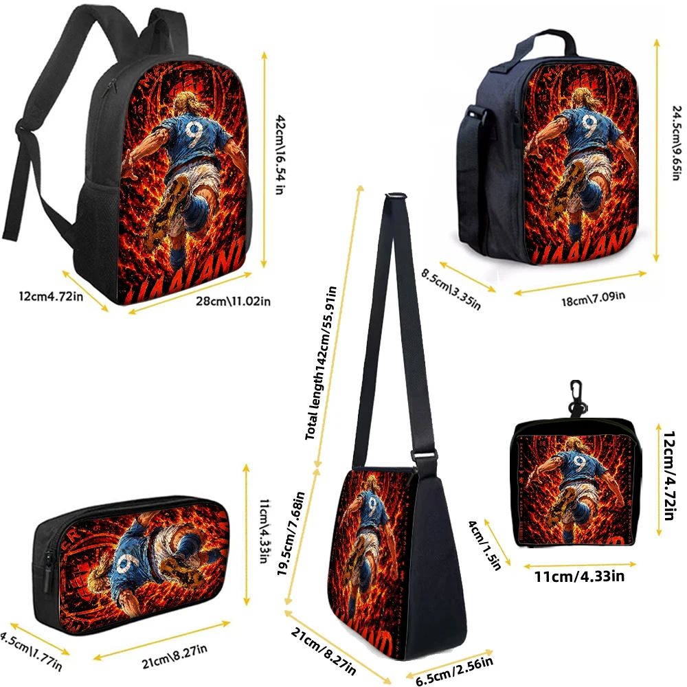 1/2/3/4/5PC Soccer Star Pattern Backpack Set – Large-Capacity Casual Backpack with Matching Clutch & Tote Bag, Perfect for Daily