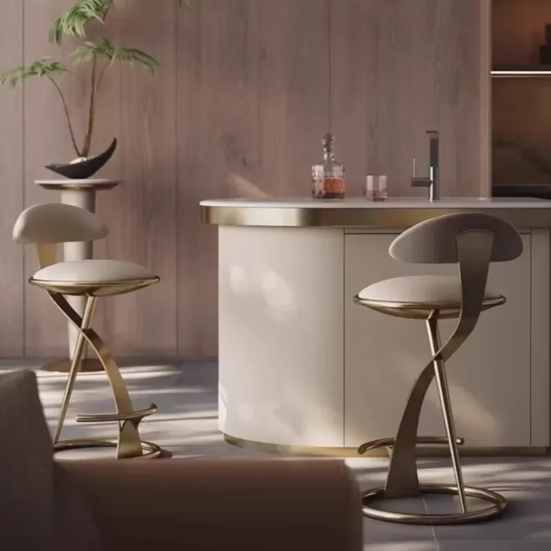 Luxury Stainless Steel High Stool with Backrest for Kitchen Bar Dining Room Home Furniture Leisure Chair Modern Design