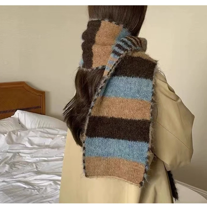 Fashion Versatile Color Blocked Long Scarf Comfortable Warm Breathable Striped Colorful Scarf Autumnwinter Cold Resistant Scarf