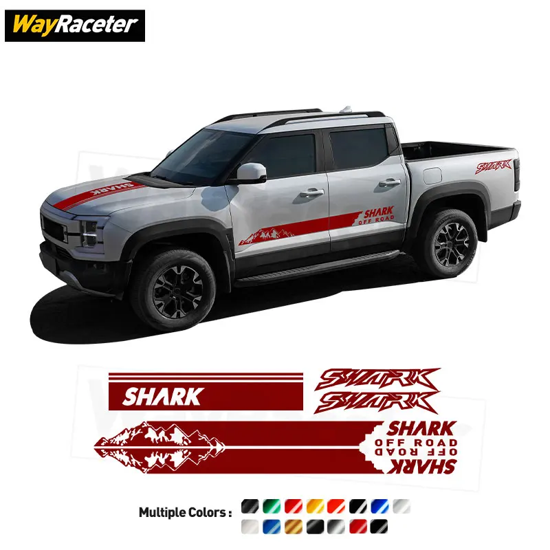 5 Pcs/Set Car Sticker Bonnet Engine Cover Decal Door & Trunk Side Stripes Sticker For BYD Shark 6 Pick UP 4X4 Off Road 2025 2026