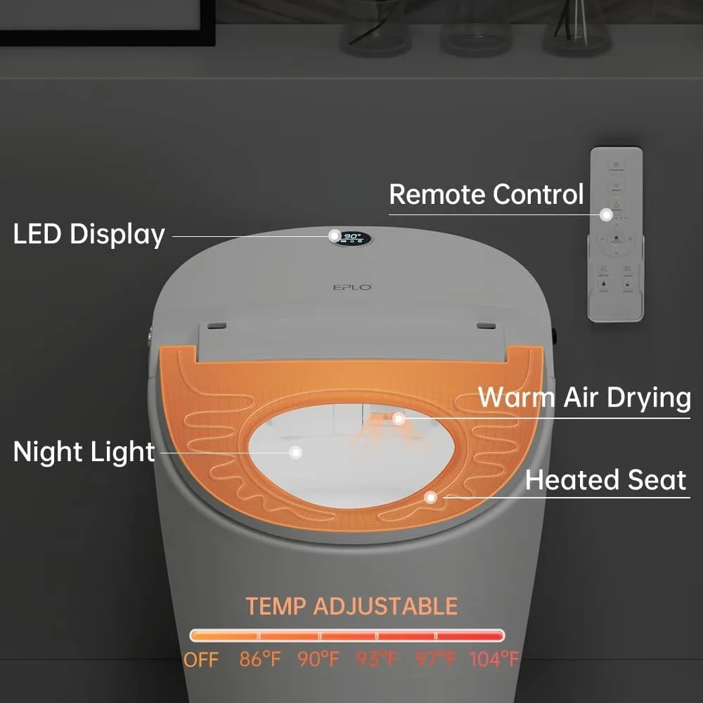 Imagem -06 - Inteligente com Display Led Bidé Moderno Água Morna Descarga Automática Dupla Sensor de pé Assento Aquecido sem Tanque Peça wc