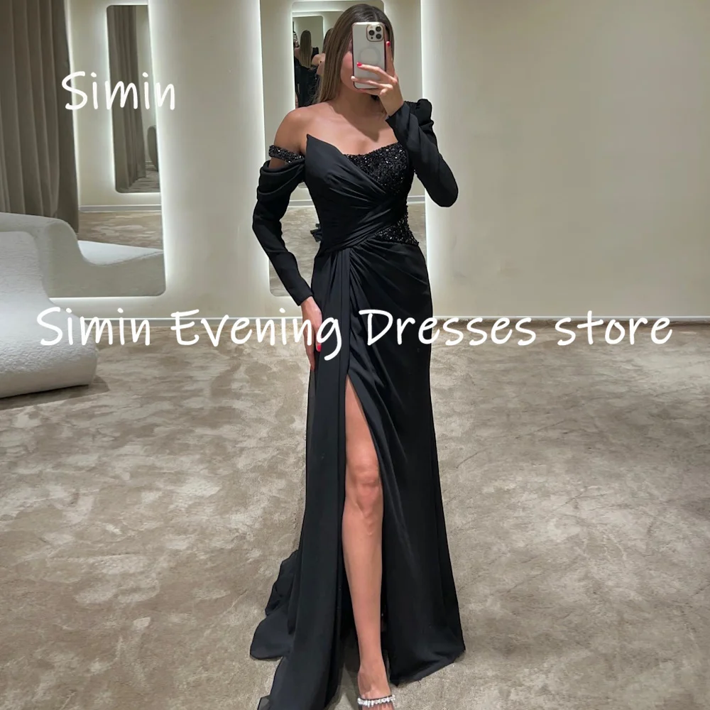 Simin-vestido de satén con hombros descubiertos para mujer, traje Formal de sirena con volantes, largo hasta el suelo, elegante, para fiesta y noche, 2023