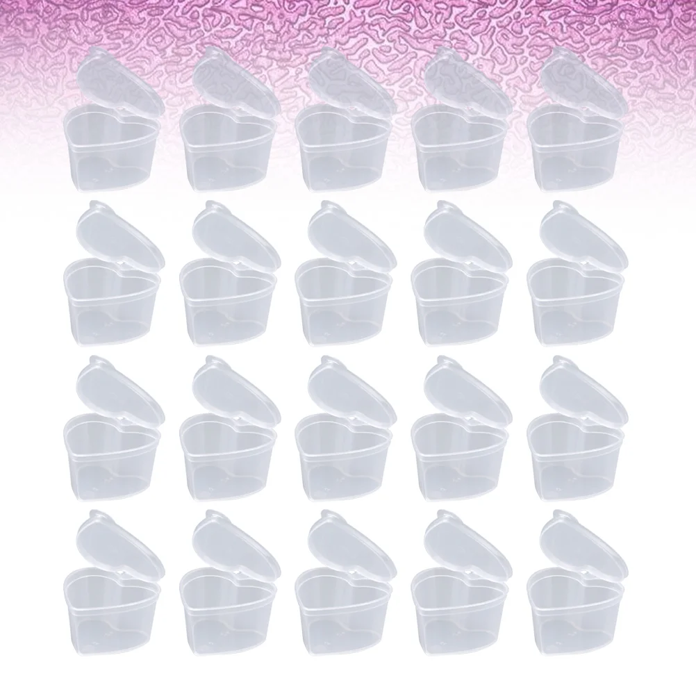 50 PCS Heart Shaped Souffles Cups Gems for Nails Storage Cases Clear Makeup Organizer