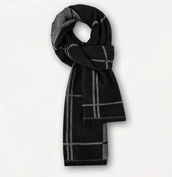 Men's Winter Warm Scarf Premium Cashmere Feel, Luxuriously Soft Long Plaid Pattern