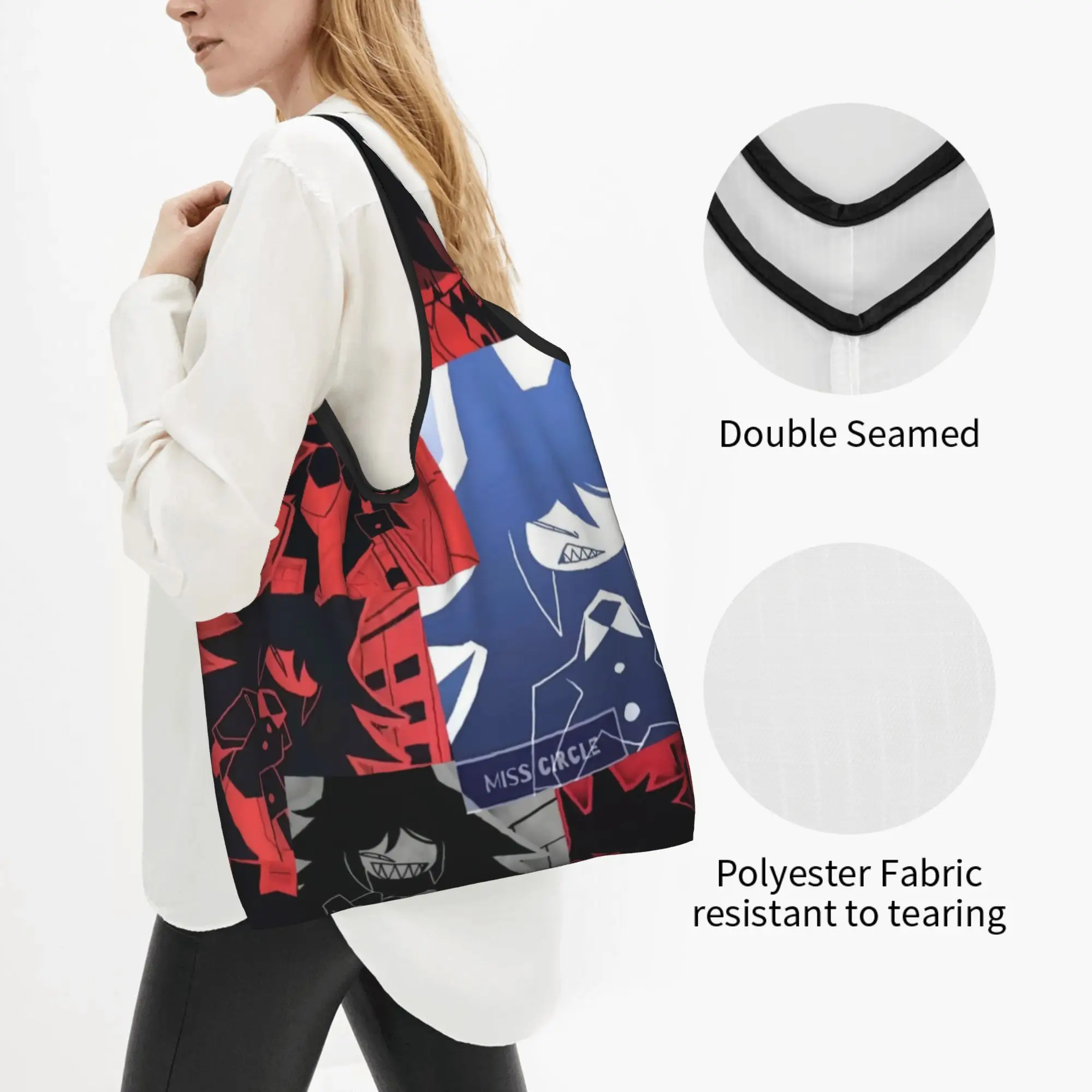 Reusable Cartoon  Miss Circle Anime   Shopping Bag Women Tote Bag Portable  Groceries Shopper Bags