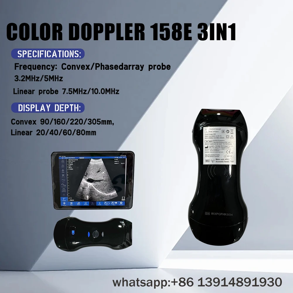 Puncture Assist Ultrasound Scanner, Black Wireless 3-in-1 Dual Head Probe, Color Doppler WIFI for Accurate Vessel Access