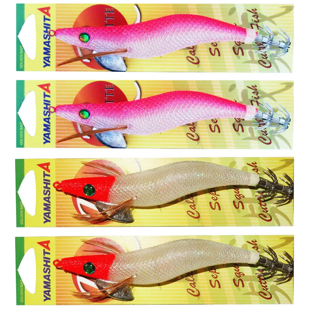 

4X 3.5 YAMASHITA SQUID JIGS Glow in Dark Rattle Squid JIg Red Head and Red Color