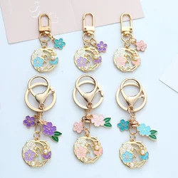 Ocean Style Drop Oil Shell Starfish Cherry Blossoms Keychain Fashion Creative Gold Color Metal Keychain Bag Car Key Decoration