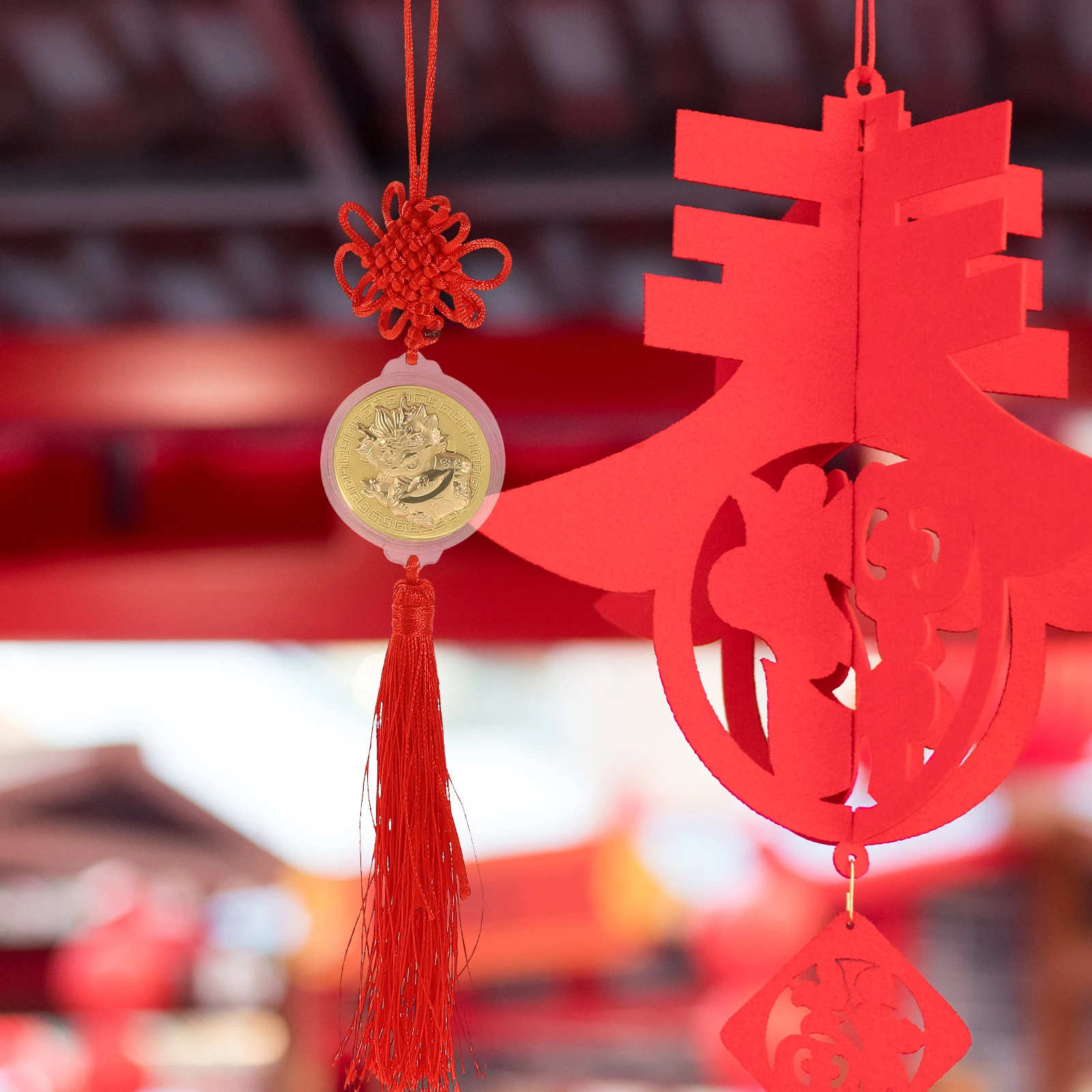 

6 Pcs Dragon Coin Pendant Red Chinese Knot Car Bag Home Decor New Year Gift Spring Festival Party Supplies