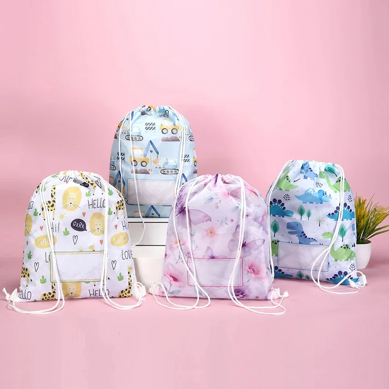 

Детский рюкзак/спортивная сумка на шнурке с рисунком из мультфильма — принты леопарда/динозавра/бабочки/строительной техники, подходит для мальчиков и девочек