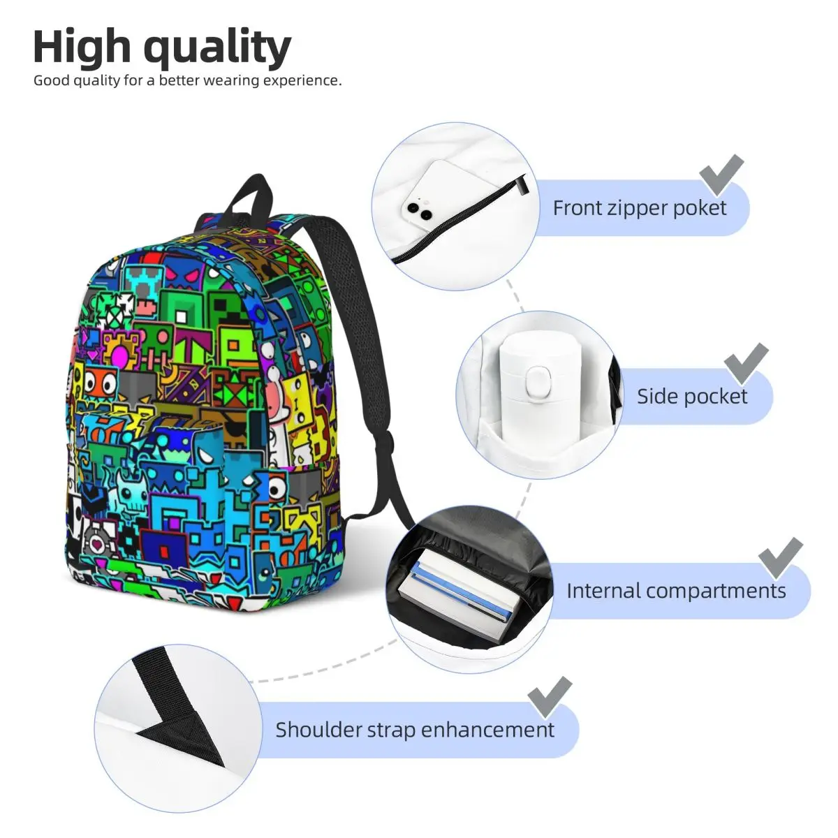 Mochila con patrón de tablero de juegos de cubo geométrico para niños, mochila escolar para estudiantes, mochila de día, bolsa primaria preescolar con bolsillo