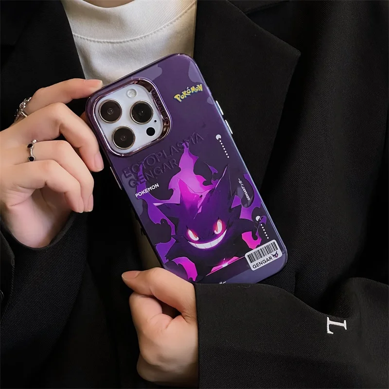 Hot Anime Pokemon Pikachu G-Gengar Cartoon Phone Case For iPhone 15 14 13 12 11 Pro Max Cute Plating Lens Anti-drop Back Cover