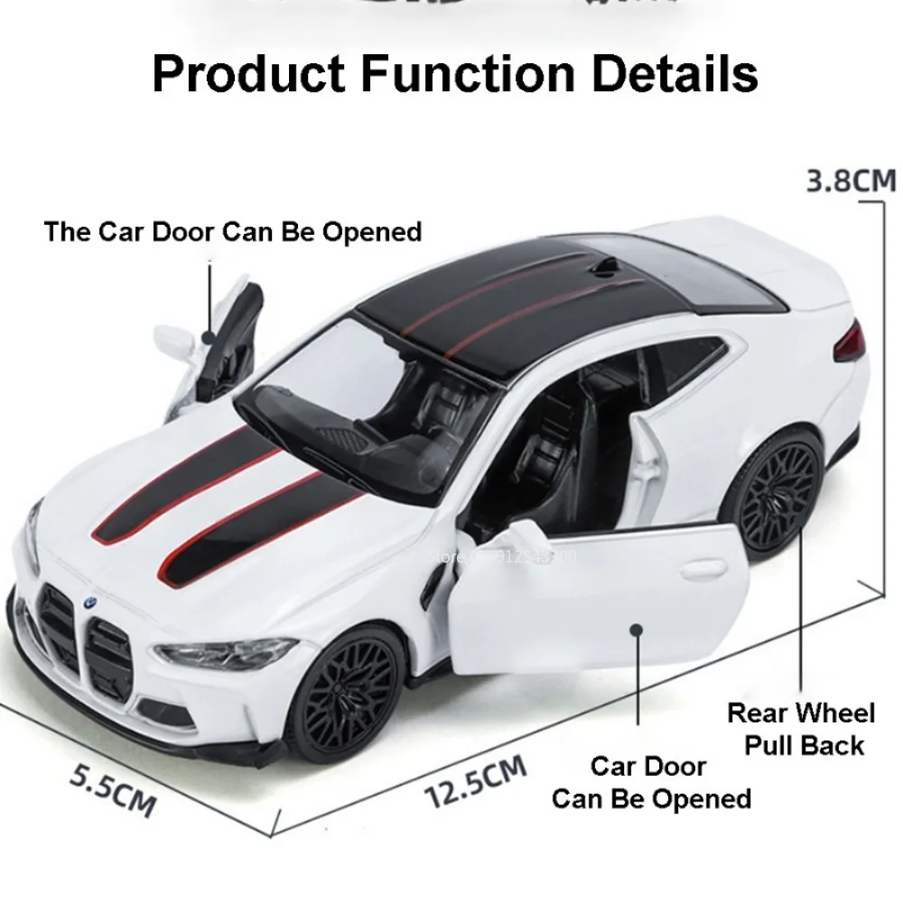 1/36 BMW M4 CSL Alloy Toys Car Model High Simulation Metal Genuine Door Opened Pull Back Function Boys Birthday Gifts Collection