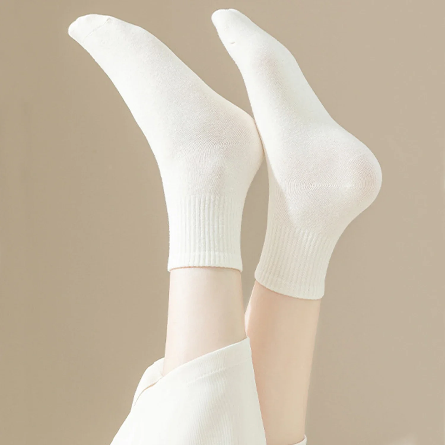 Women Elastic Socks Solid Color Fashion Classic Striped JK Socks Coffee Beige White Black Cotton Middle Tube Long Casual Socks