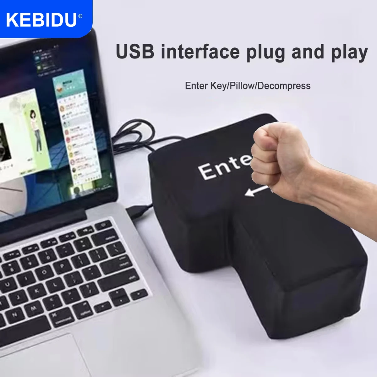 Big USB Enter Key Mouse Anti Stress Button Decompression Computer Any Vent Pillows Button Desktop Pillow For Programmer Worker image 2