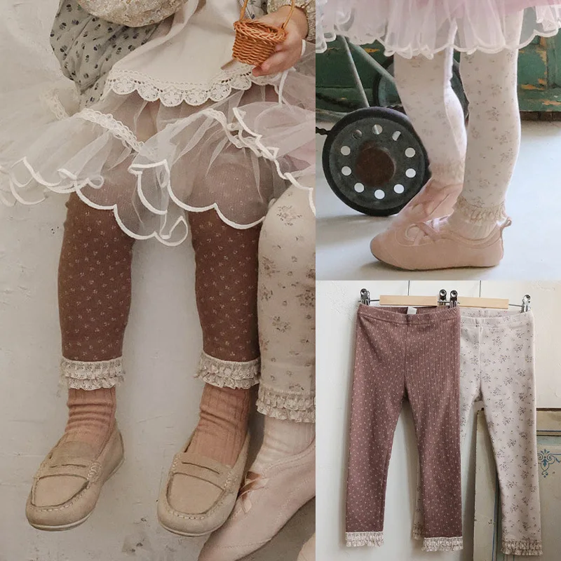 

Toddler Girls Leggings Floral Pattern Thicken Warm Kids Baby Girls Tights New Winter Versatile Lace Infant Girls Leggings