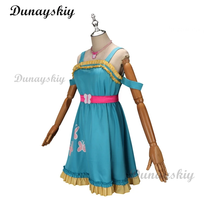 Anime Fluttershy Cosplay Costume Wig Green Blue Dress Halloween Blue Adult Custom Party Birthday Cosplay Carnival Daily Clothing