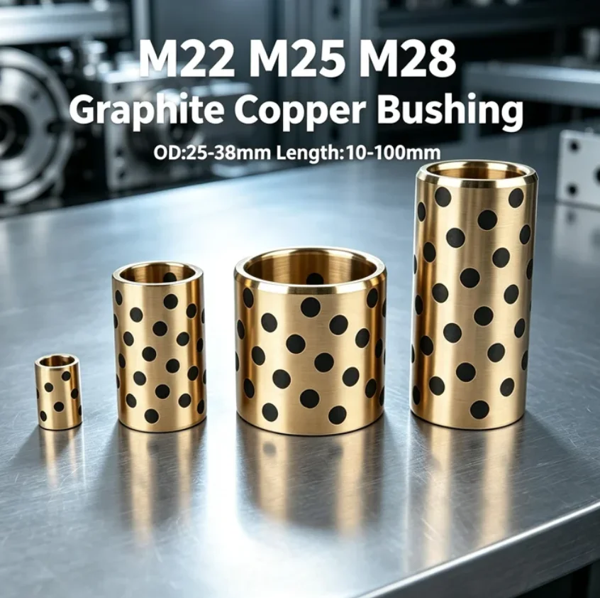 M22 M25 M28 Graphite Bronze Self-Lubricating Oil-Free Guide Bushing High Wear Resistance Sliding Sleeve OD25-38mm Length10-100mm