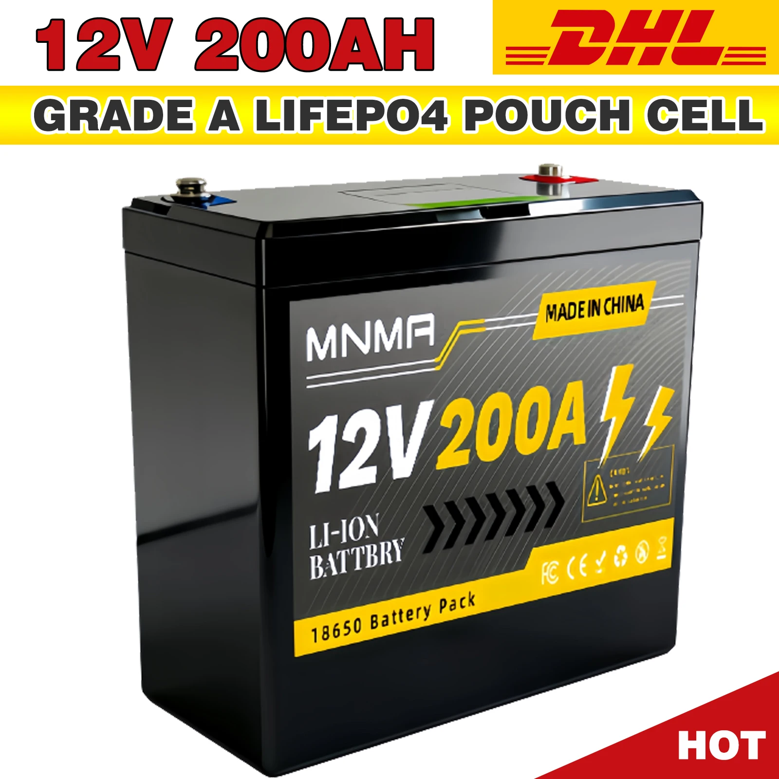 12V 200Ah LiFePO4 Battery with Built-in Smart BMS 8000+ Charge Cycles Ideal for Solar Panels Camper Vans Marine Crafts Overlandi