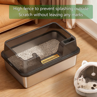 Stainless Steel Cat Litter Tray with Lid, Extra Large High Sided Enclosure Litter Boxes for Big Cats, Easy to Clean & No Odour