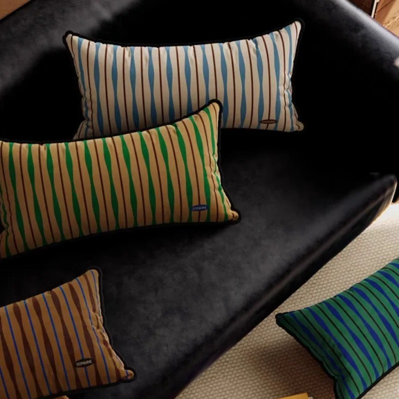 Retro Stripe Pillows Long 30x70CM Cushions Brown Blue Velvet Decorative Pillow For Sofa Bedding Home Decorate