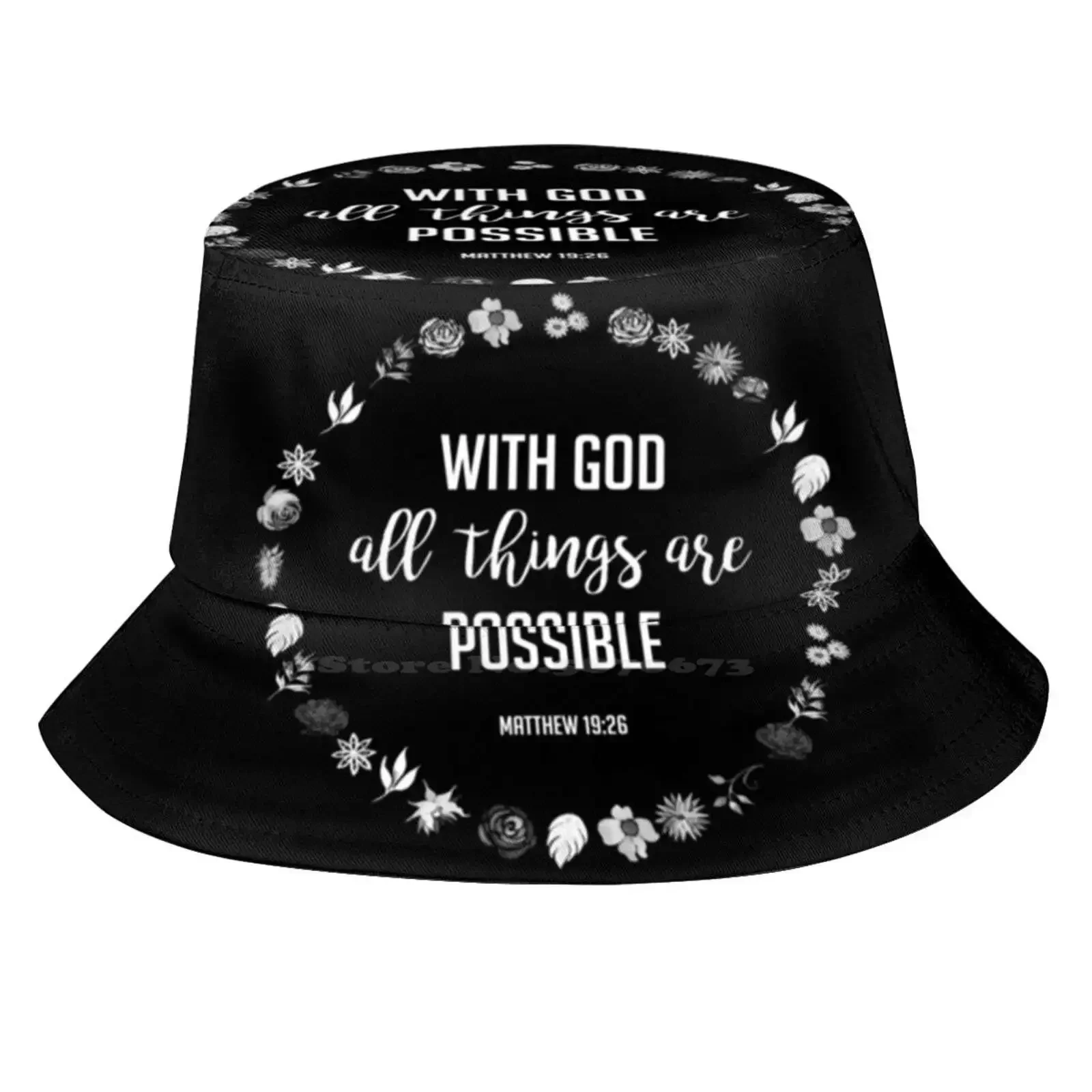 Christian Quote Sun Cap Fisherman Hat Bucket Hats With God All Things Are Possible Matthew Bible Scripture Christian Quotes