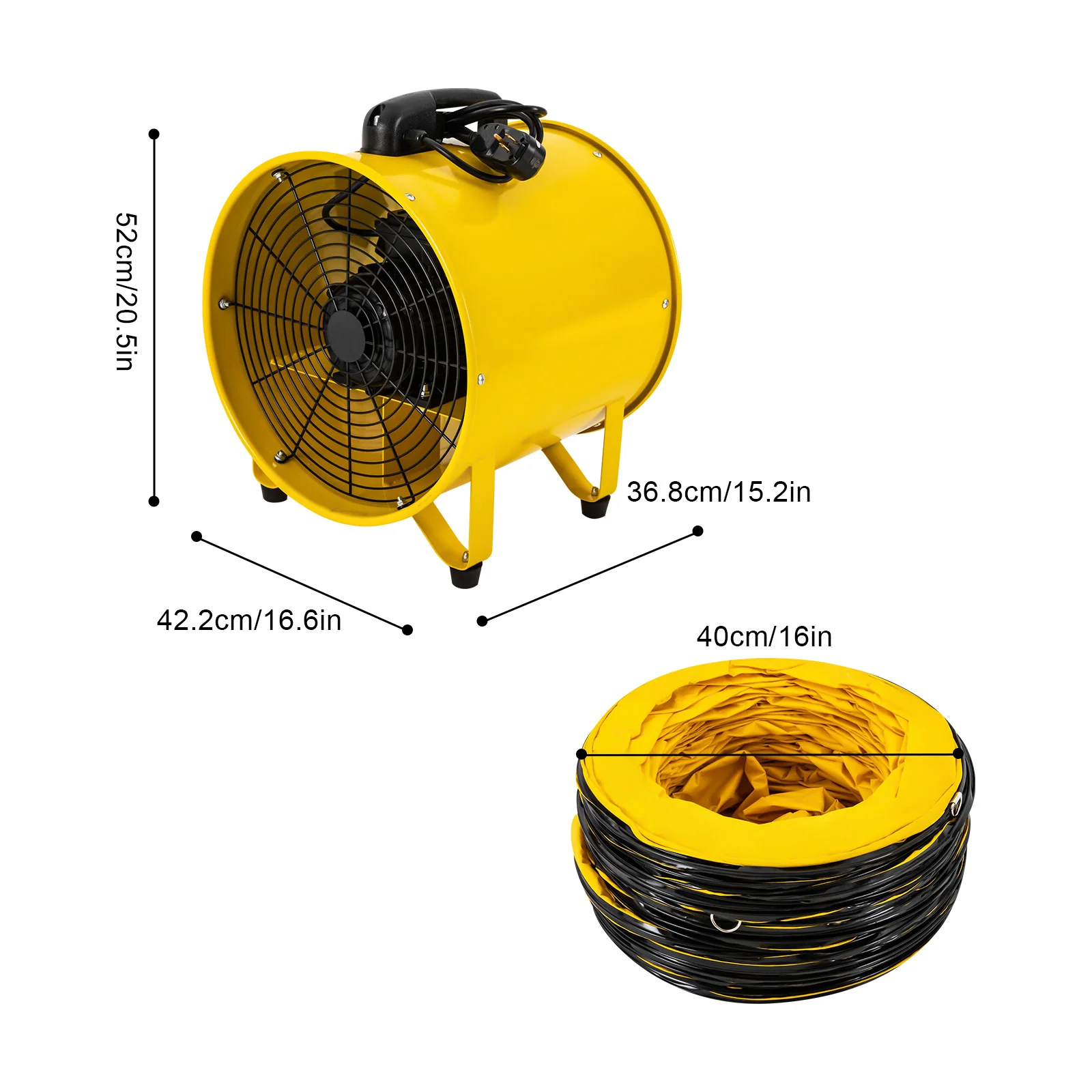 16 Inches 1100W Utility Blower 3178CFM Ventilation Fan Fume Extractor With 32.8ft/10m Duct Hose