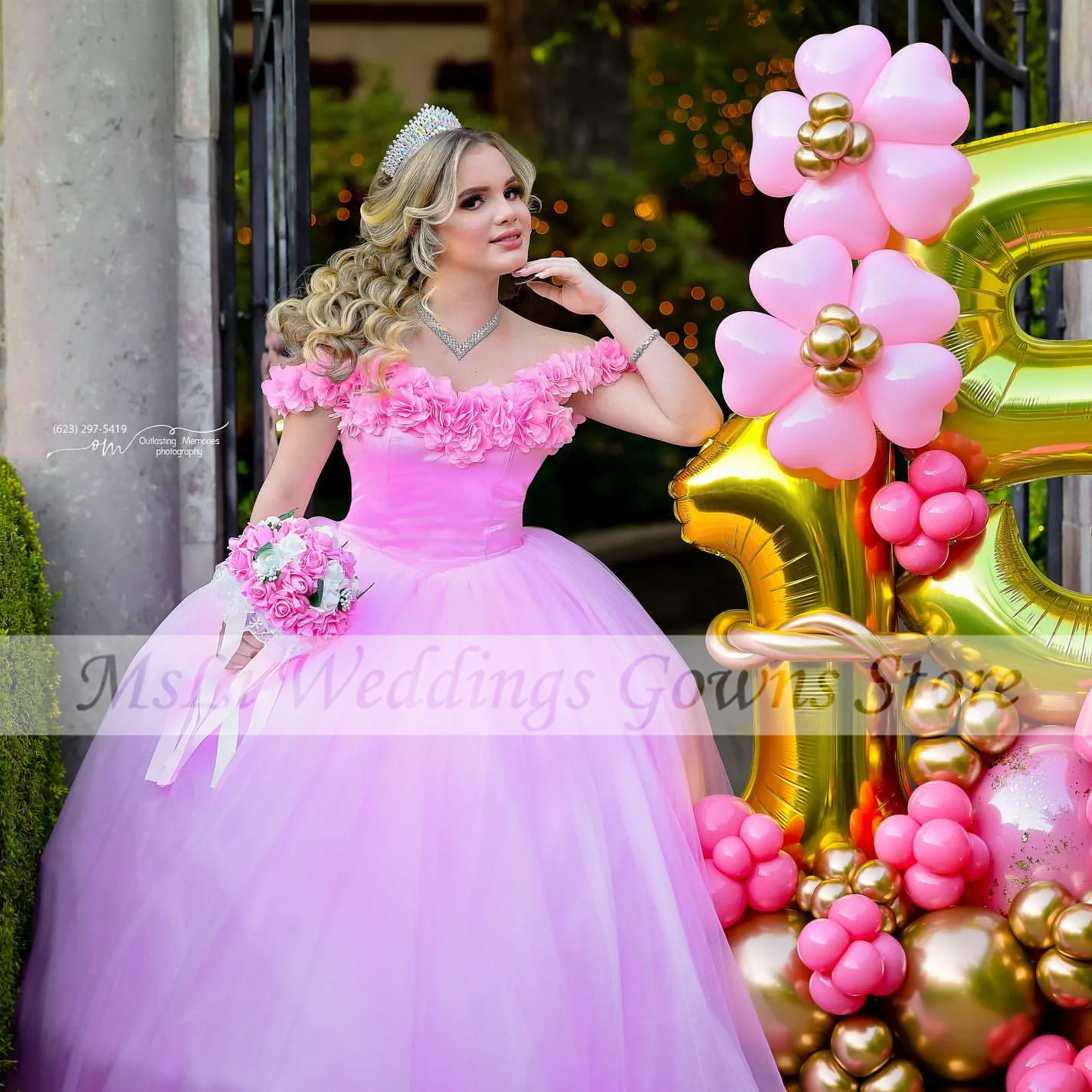 Vestidos de quinceañera rosa, Vestidos de baile, flores hechas a mano en 3D, hombros descubiertos, 15 cumpleaños, fiesta de graduación, vestido de celebridad