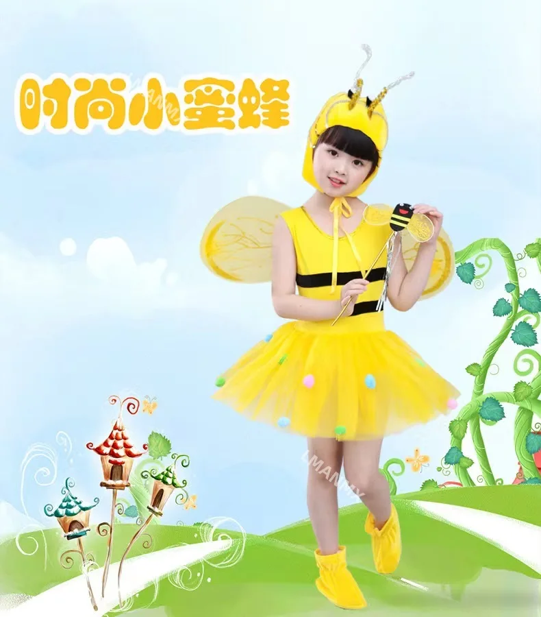 

Children Anime Cosplay Bee Role-playing Yarn skirt Sleeveless Clothing Spring Autumn Extension Animal Performance Dress Jumpsuit