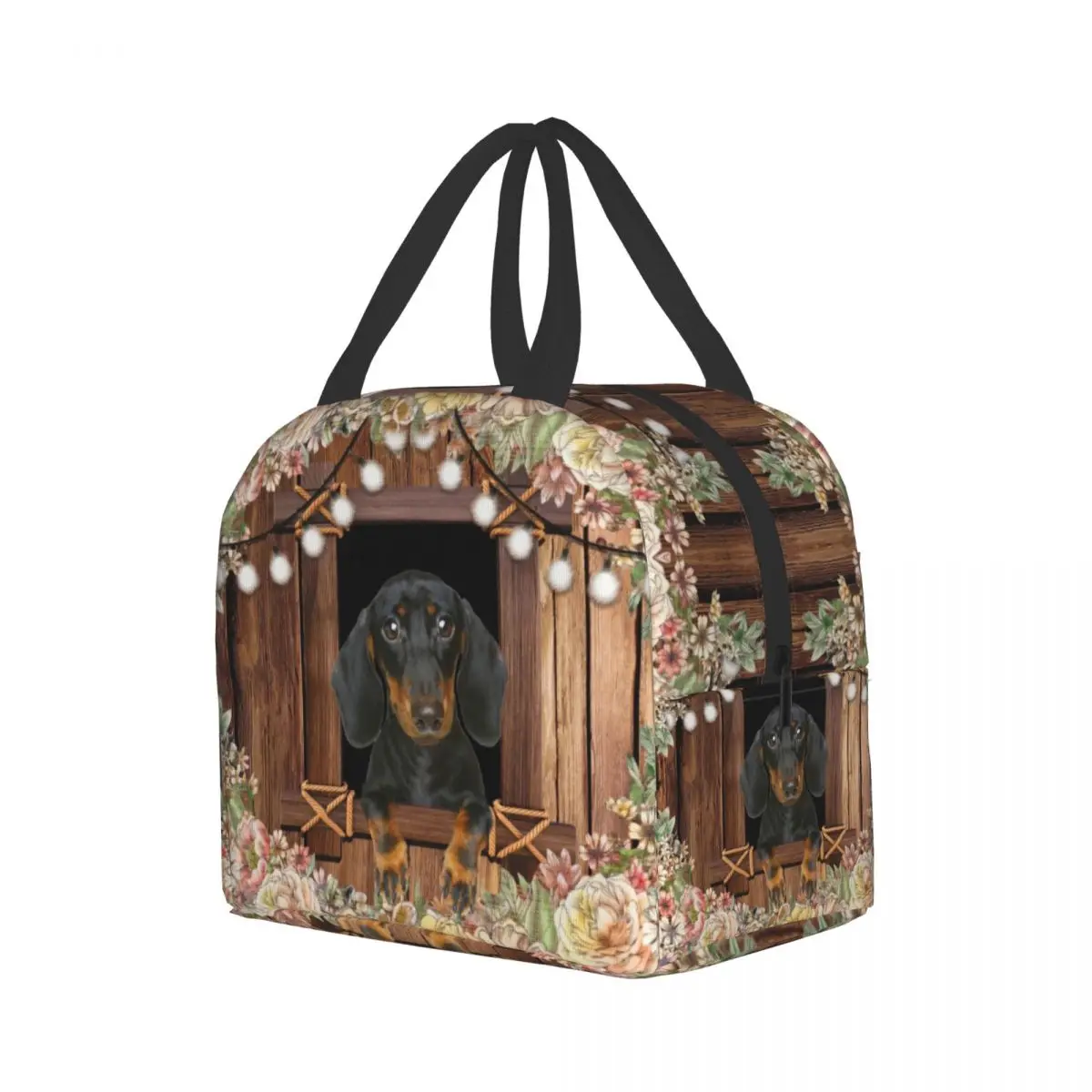 Dachshund Dog With Floral Lunch Bags For Women Insulated Thermal Cooler Bento Box Kids School Food Portable Picnic Storage Bag