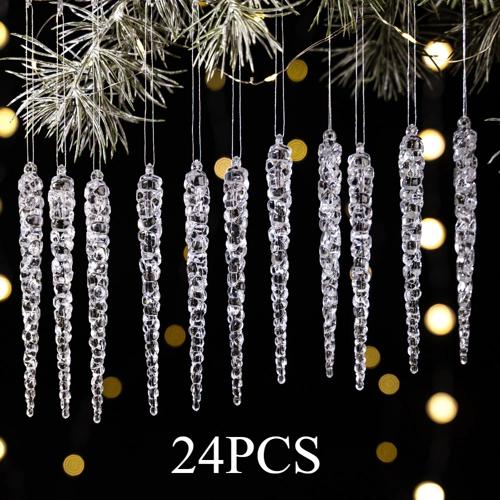 24-teilige kreative weihnachtliche, simulierte Eiszapfen aus Acryl, Weihnachtsbaum-Hängedekorationen, geeignet für die Weihnachtsdekoration zu Hause – Detail 11