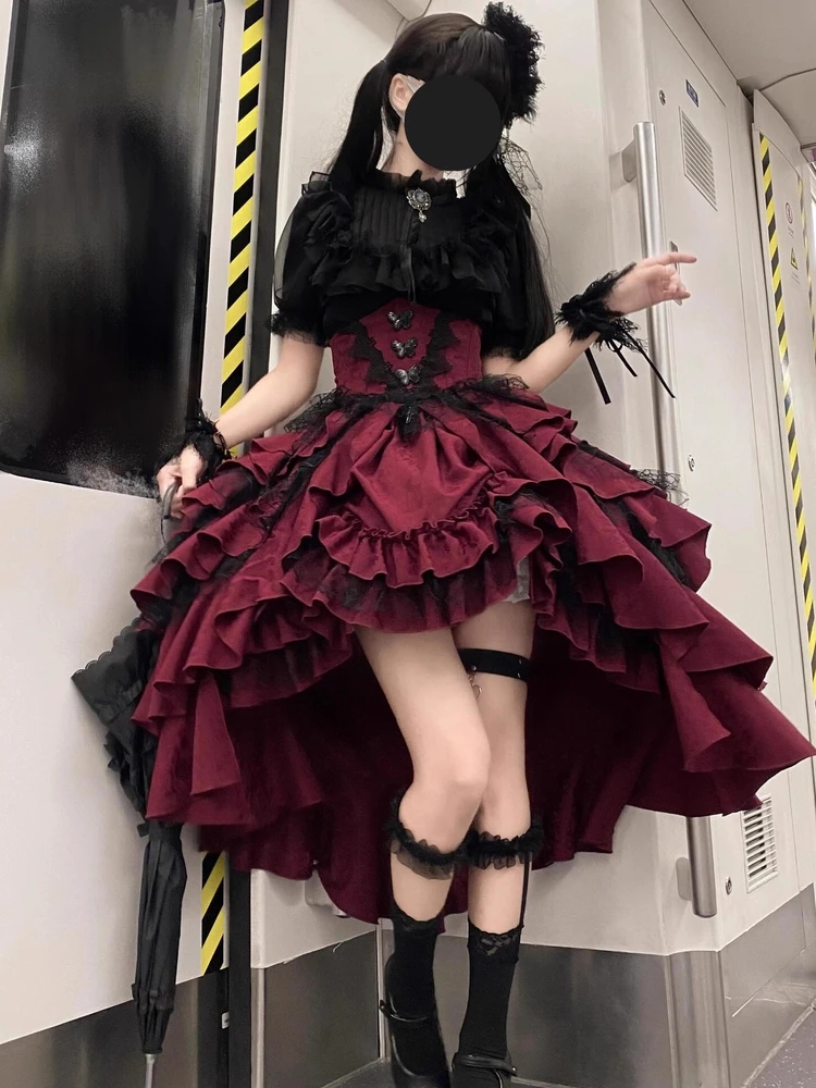 Conjunto de duas peças gótico sle loween lolita menina emagrecimento cintura design cisas cosplay k tema faionable conjunto feminino