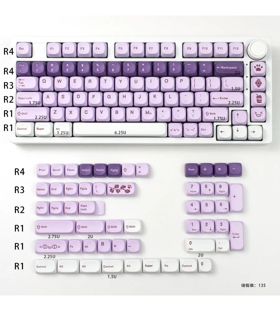 MOA Grape Shake Purple Mechanical Keyboard Keycap Customized PBT Thermal Sublimation Suitable for Wooting/Mega Lion etc