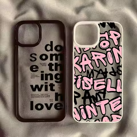 Phone Case For Samsung Galaxy S24 FE S25 S24 S23 S22 Ultra A06 A16 A54 A35 A15 A55 A52 A34 5G Black Letters Clear Silicone Cover