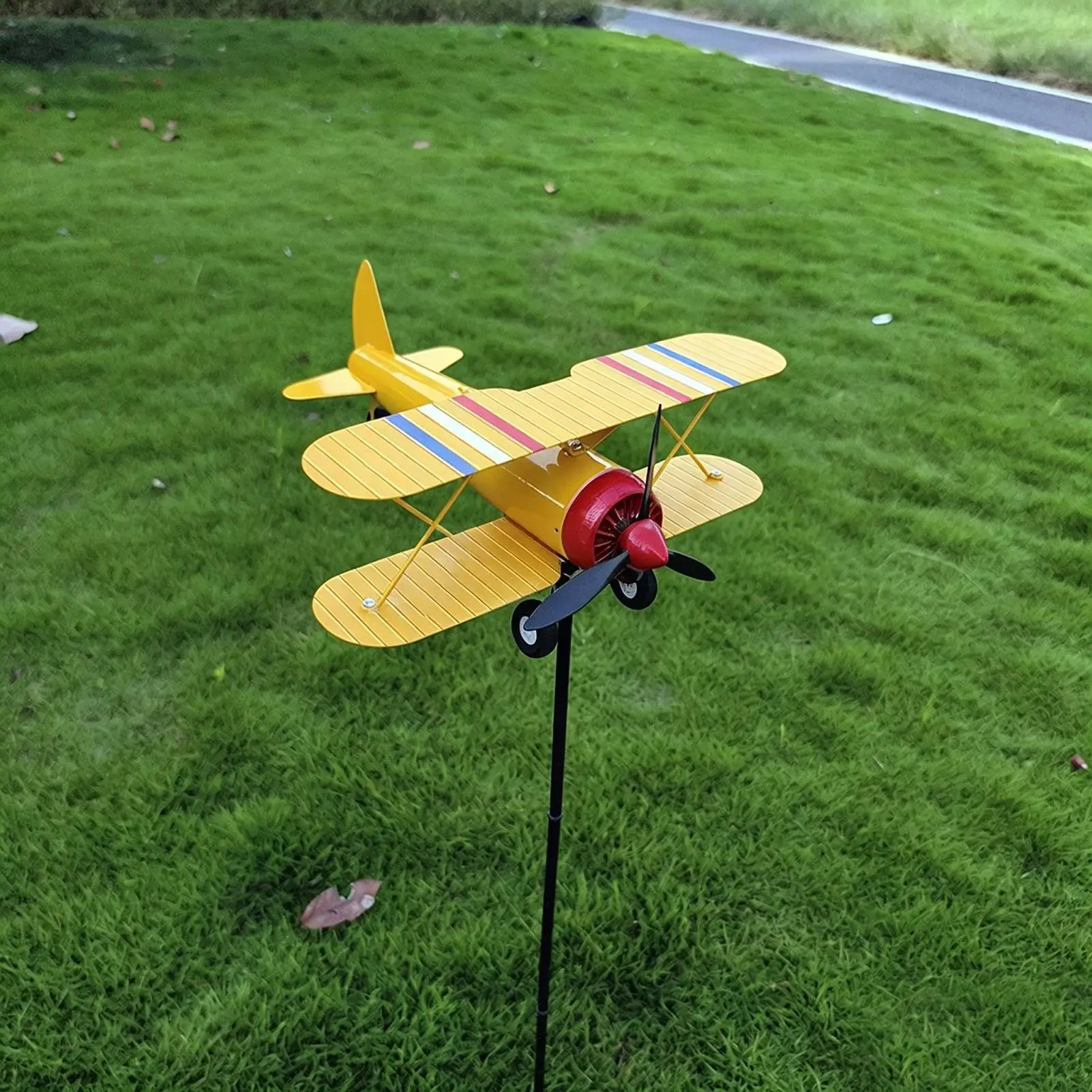 Airplane Weathervane Metal Windmill Wind Measuring Tool Airplane Wind Spinner for Lawn Courtyard Outdoor Patio Deck Backyard - view 3