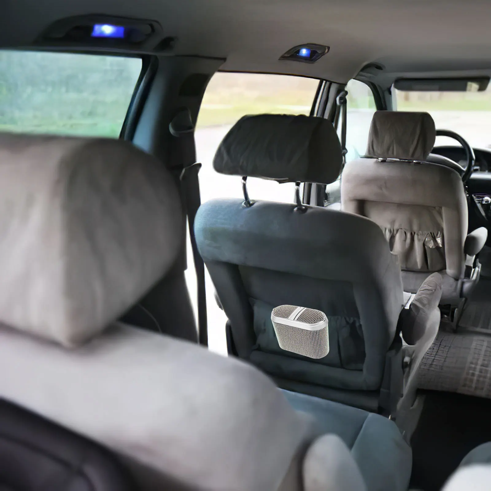 

Bling Car Trash Can Hanging Back Seat Dual Opening Large Capacity Rhinestone Sparkling Auto Garbage Container Accessories Women