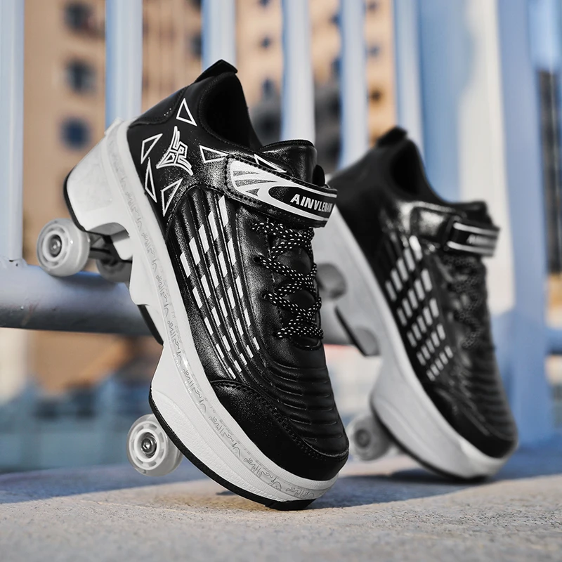 Youth New Roller Shoes With 4 Wheels Retractable Walking Running Parkour Students Boys Girls Urban Pulleys School Skate Shoes view 4