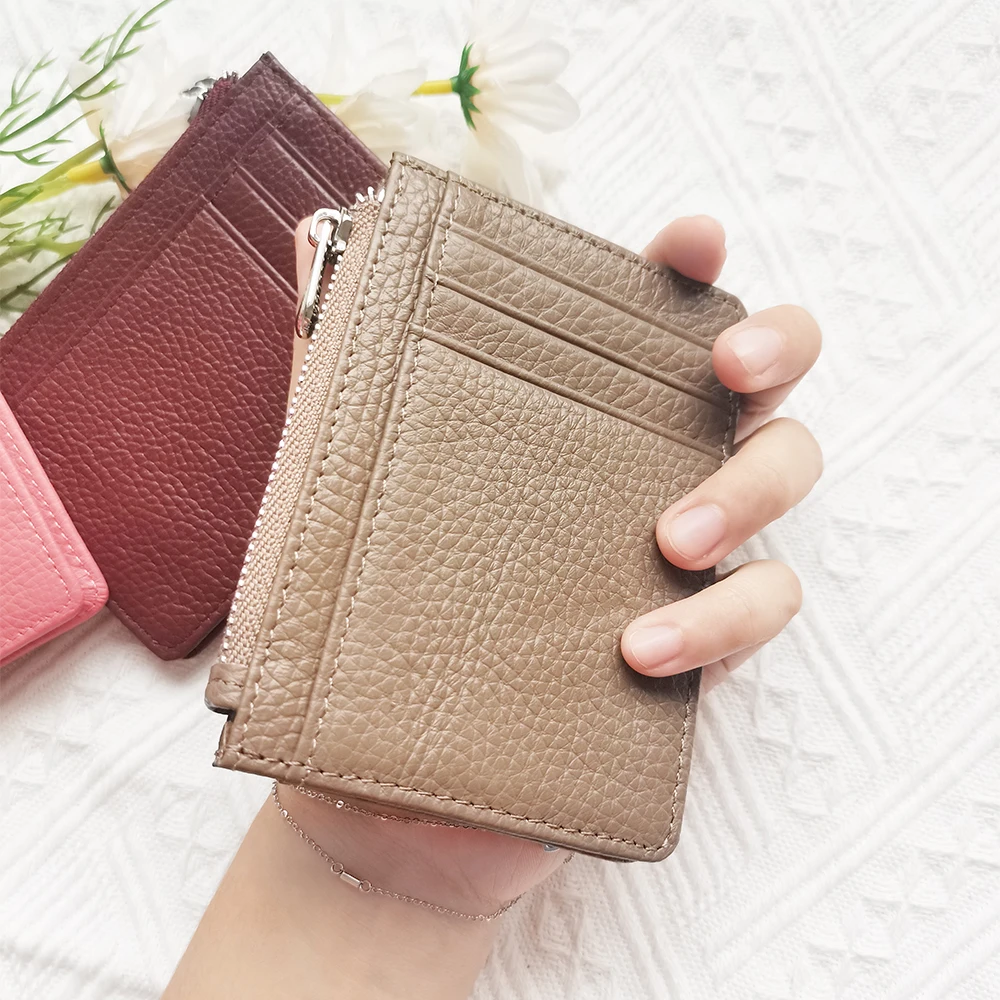 Personalisierter Luxus-Kartenhalter mit Reißverschluss aus echtem Leder, modische Geldbörse, lässige Visitenkartenmappe für Damen, Großhandel. – Detail 12