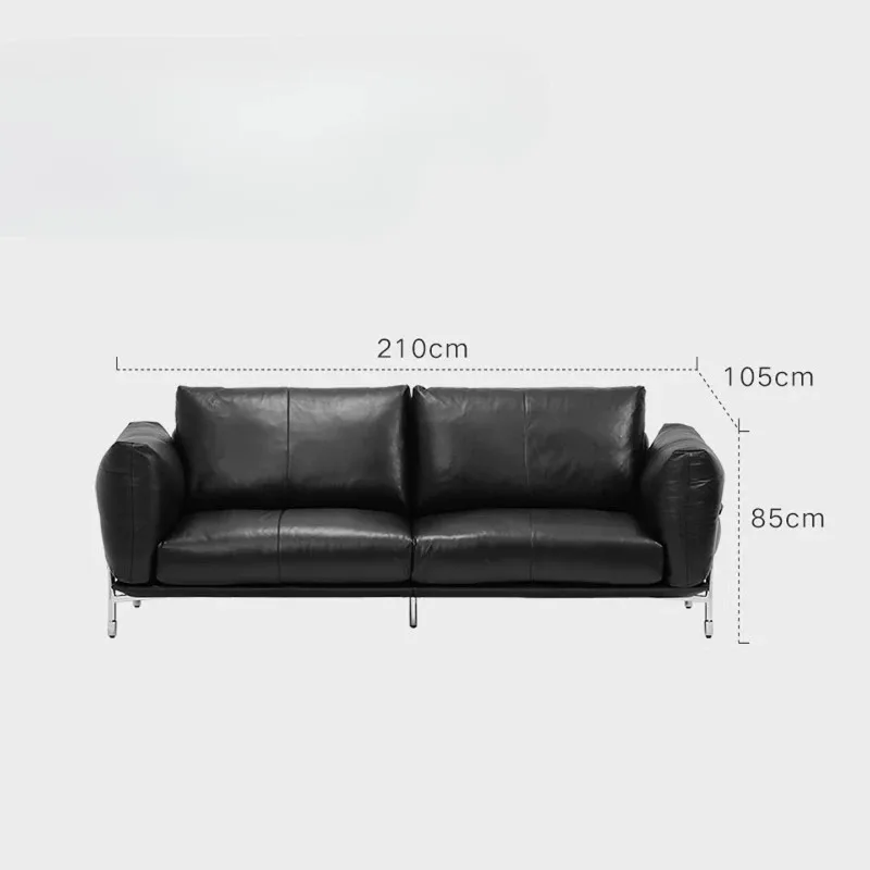 Leather sofa first layer cowhide oil wax leather high headrest caramel color 2.1m black