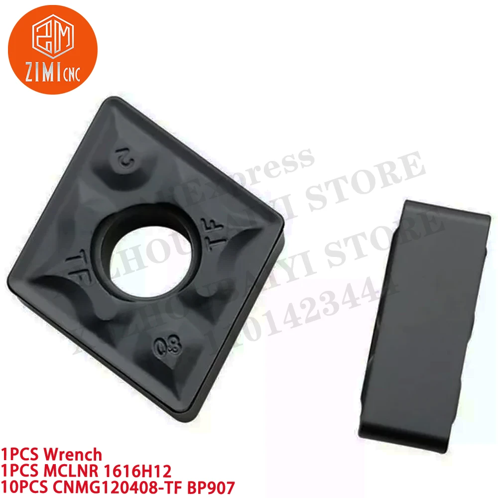 1 pièce MCLNR1616H12 16 mm Tour en carbure Porte-outil de tournage + 10 pièces CNMG120408-TF Inserts en carbure Outil de coupe mécanique en métal CNC