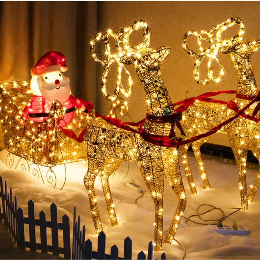 Christmas Light-emitting Iron Elk Jewelry Deer Pulling Santa Claus Sleigh Car Mall Hotel Window Holiday Atmosphere Ornaments