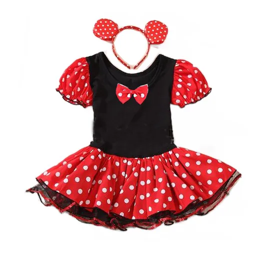 Cute Minnie Dress with Headband for Baby Girls Polka Dot Role Playing Minnie Frock Toddler Casual Above Knee Princess Vestidos