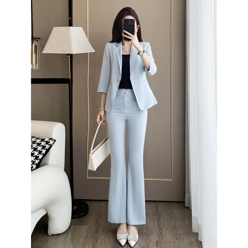 Casual suit set for petite women, summer lightweight high-end professional attire, fashionable slim-fit two-piece suit