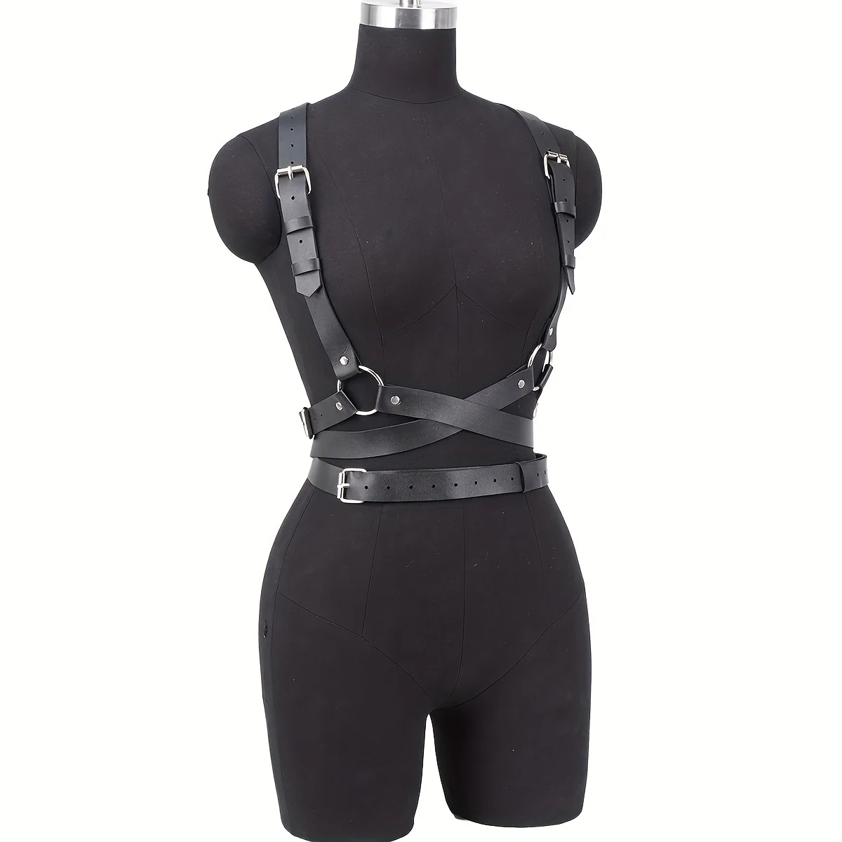Adjustable Women's Gothic Punk Faux Leather Bondage Lingerie Belt Perfect Waist and Chest Charms for Holiday and Casual Wear
