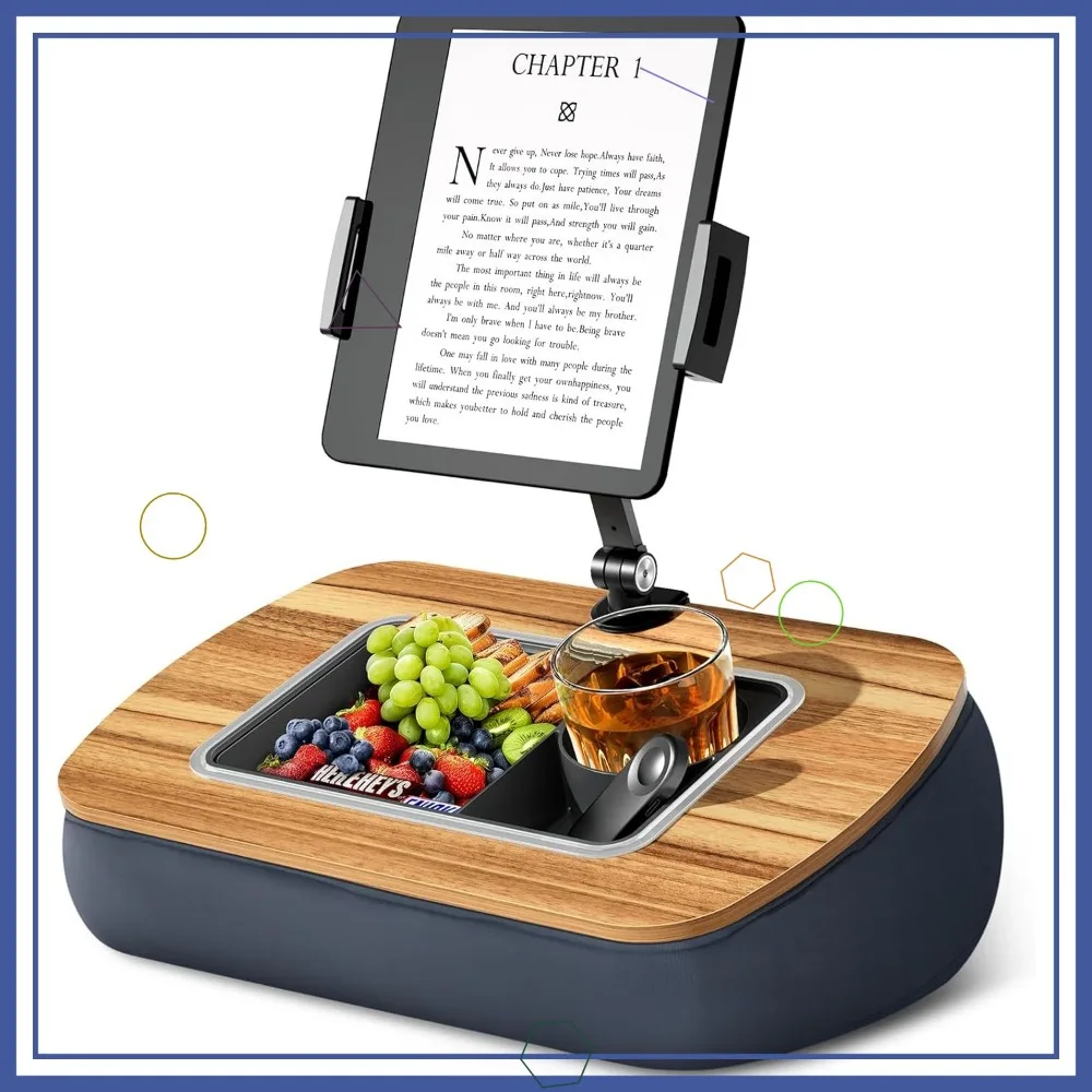 

Adjustable Tablet Pillow Stand with Snack Bowl, 360° Rotating Clip for 4.7-13" Devices, Hands-Free Reading on Bed or Couch, Gray