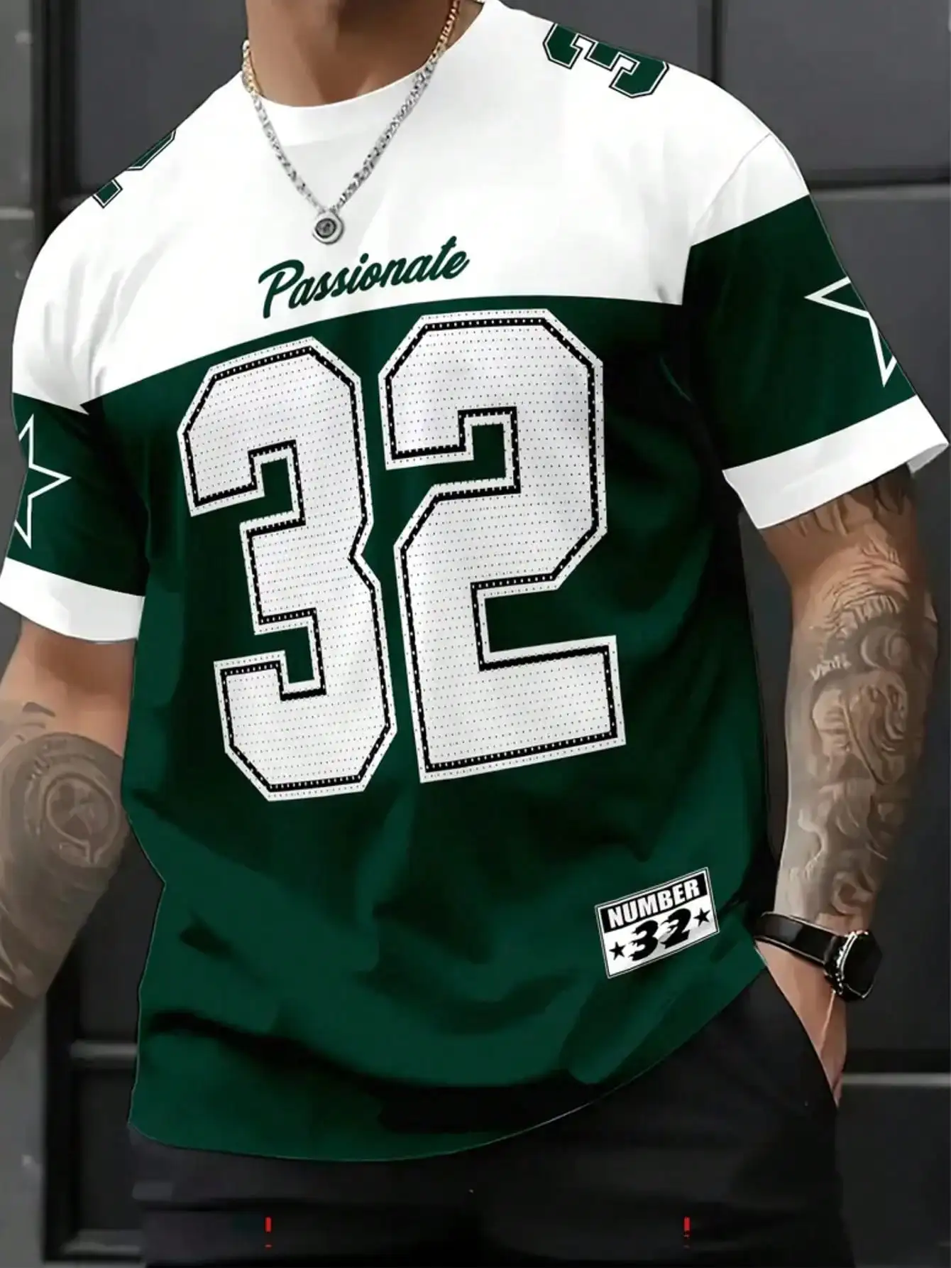 Men's Casual Loose Fit Number 32 Print Crew Neck Short Sleeve T-Shirt for Summer