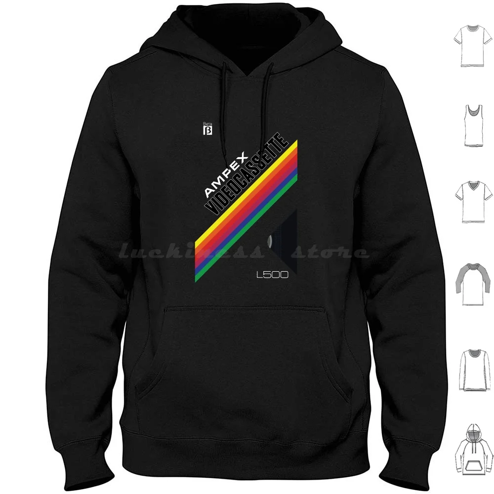 Betamax Ampex L500 Sudadera con capucha de algodón de manga larga Vhs Ampex Film L 500 L500 Retro Video Vaporwave Synthwave 80s Vintage Tape