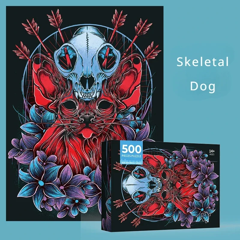 

52*38cm Adult Paper Jigsaw Puzzle 500PCS Skeletal Dog Adult Stress Relief Children Educational Entertainment Toys Christmas Gift